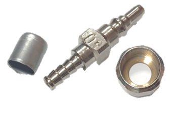 Conexión ER Tipo AGA/ARAMED para Oxígeno O2, con espiga 1/4 y Tuerca de Seguridad